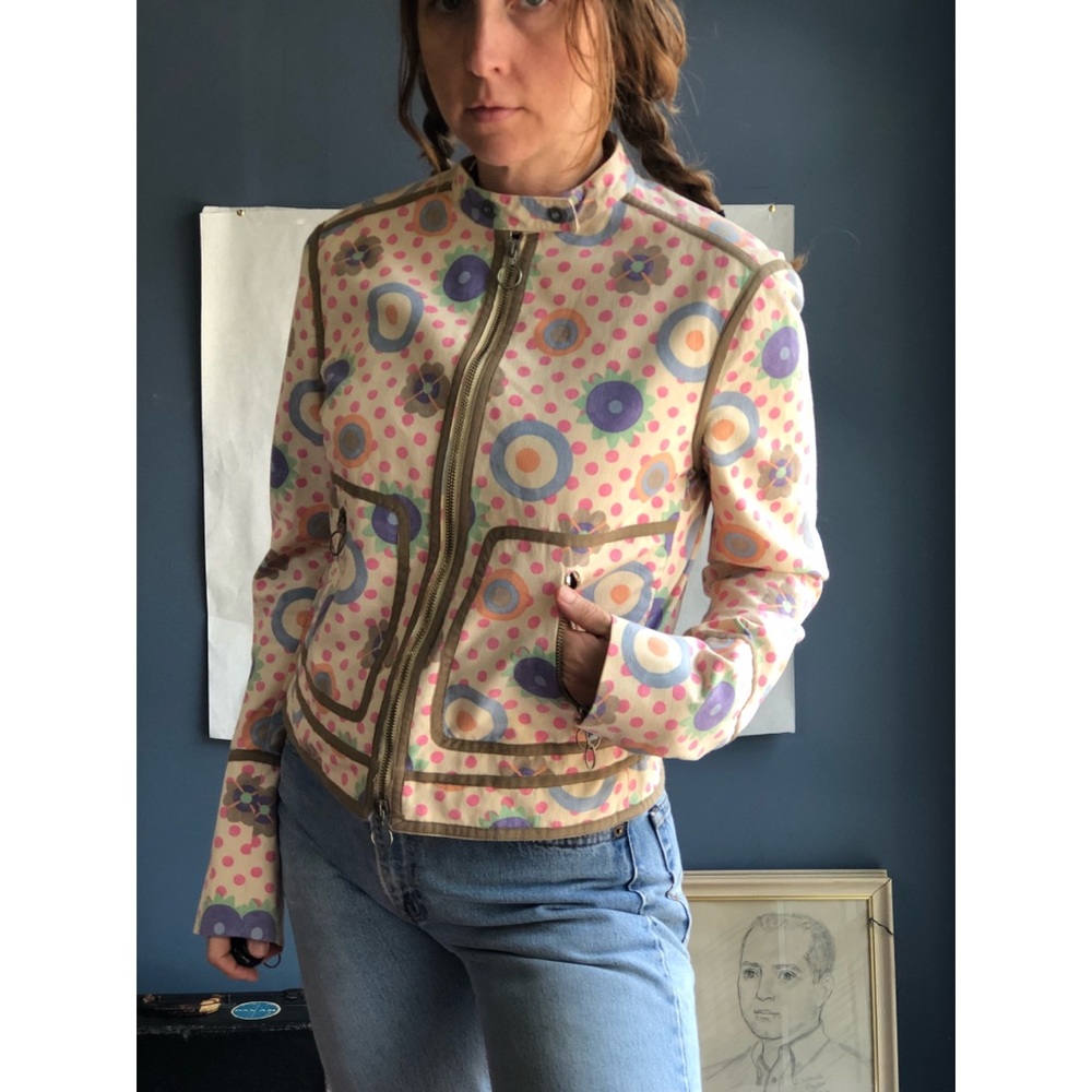 MOSCHINO Patel Print Moto Style Cotton Jacket